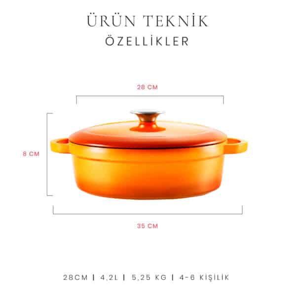 Voeux Amusant Shallow Cast Iron Pot 28 cm Orange - -Voeux Kitchen