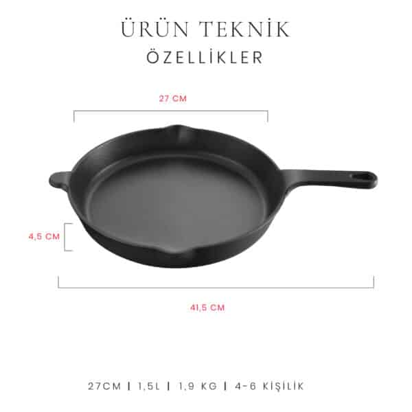 Voeux Elegance Cast Iron Flat Pan 27 cm Black - -Voeux Kitchen