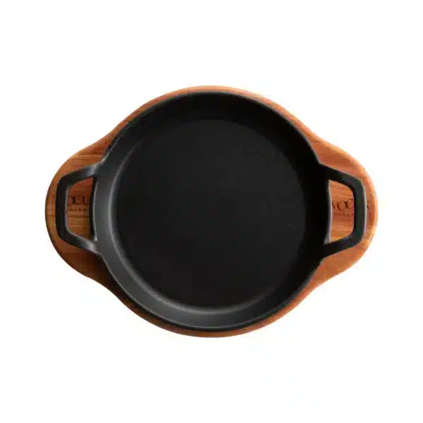 Voeux Elegance Dual Handle Pan 22cm Black & Wooden Hot Pad - -Voeux Kitchen