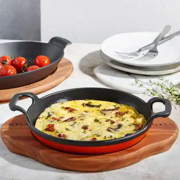 Voeux Amusant Dual Handle Pan 22 cm Orange & Wooden Hot Pad - -Voeux Kitchen