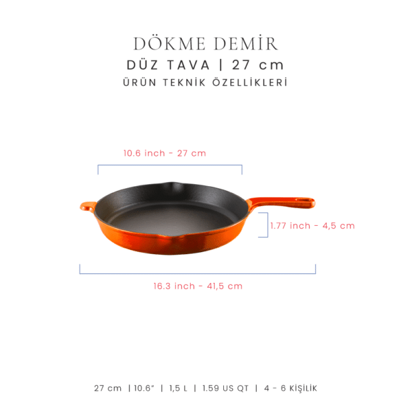 Voeux Amusant Düz Döküm Tava 27 cm Turuncu - -Voeux Kitchen