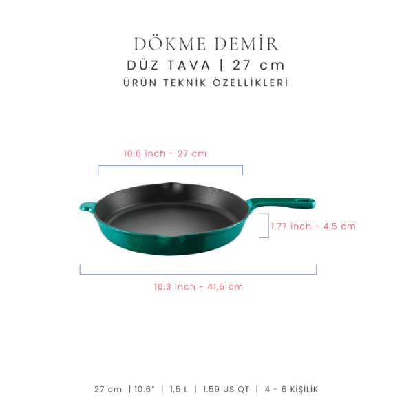 Voeux Profond Düz Döküm Tava 27 cm Turkuaz - -Voeux Kitchen