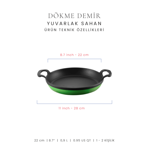 Voeux Foret Yuvarlak Döküm Sahan 22 cm Yeşil ve Nihale - -Voeux Kitchen