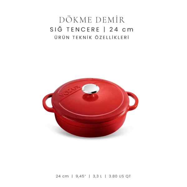 Voeux L'amour 24 cm Sığ Döküm Tencere Kırmızı - -Voeux Kitchen