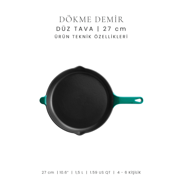 Voeux Profond Düz Döküm Tava 27 cm Turkuaz - -Voeux Kitchen