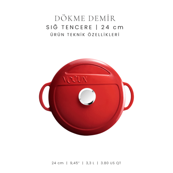 Voeux L'amour 24 cm Sığ Döküm Tencere Kırmızı - -Voeux Kitchen